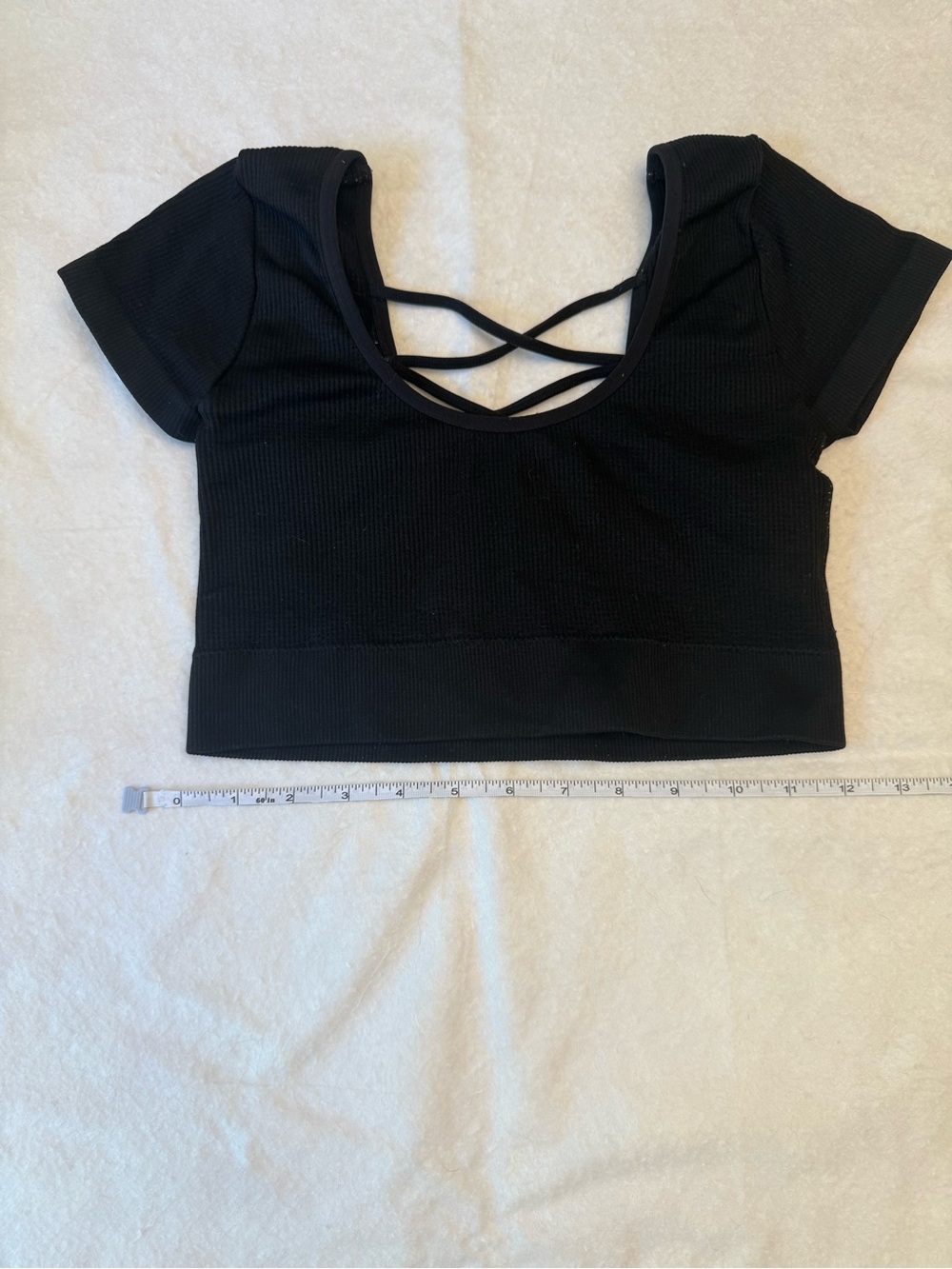 aerie Black Ribbed Scoop Neck Crop Top with Crisscross Back